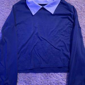 Dark Blue Long Sleeve White Collar